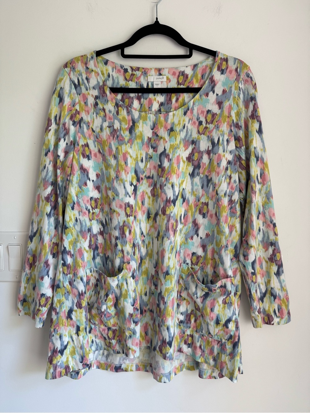 Jill Pure Tunic Top Knit Shirt Multicolor Watercolor Womens Size L